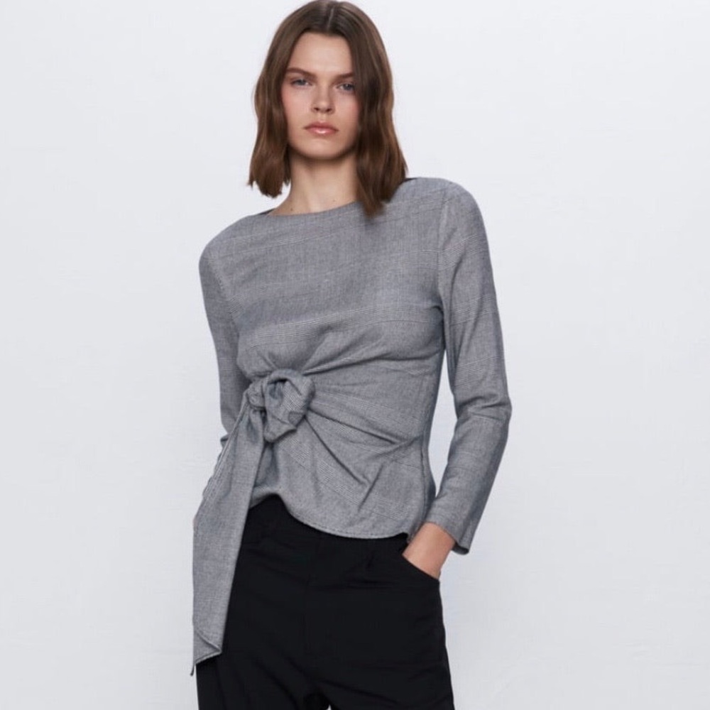 Zara Gray KNOTTED OFFICE TOP with Tie Detail Size M